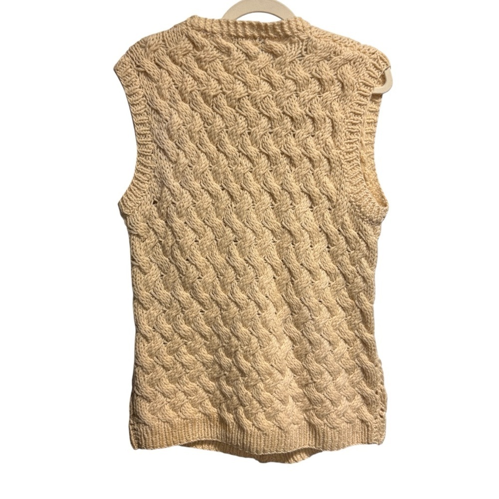Vintage Cable Knit Wool Sweater Vest Womens Size L Cream 70s Wood Button Chunky - Picture 3 of 11